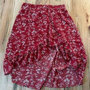 SHEIN Red Asymmetrical Floral Skirt